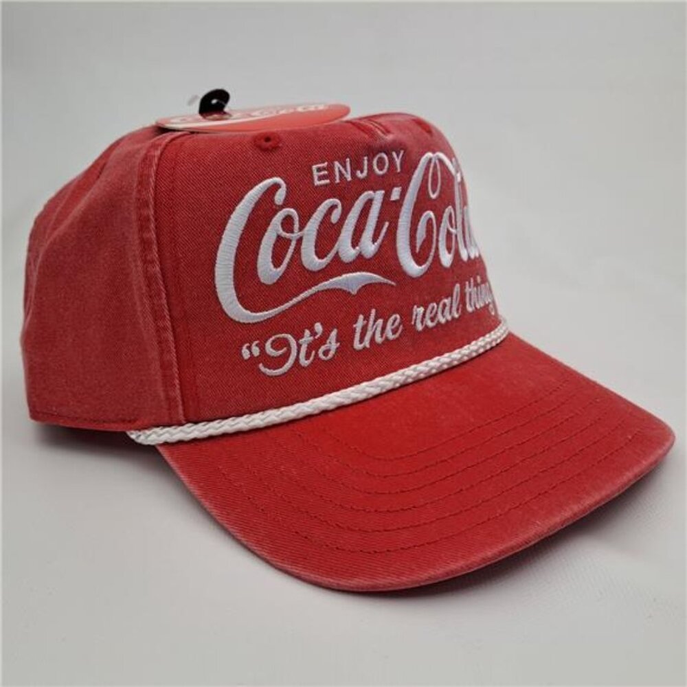 Coca Cola Rope Hat Snapback Adjustable Mens Distressed Red Cotton Retro Cap Rare - Picture 3 of 6